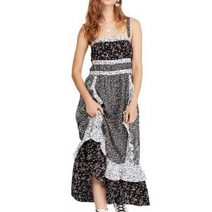 Free People Yesica Mixed Floral Maxi Dress Black Combo